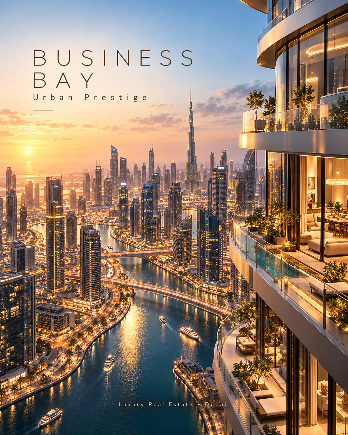 Waterfront Tower, a luxury Dubai real estate poster design